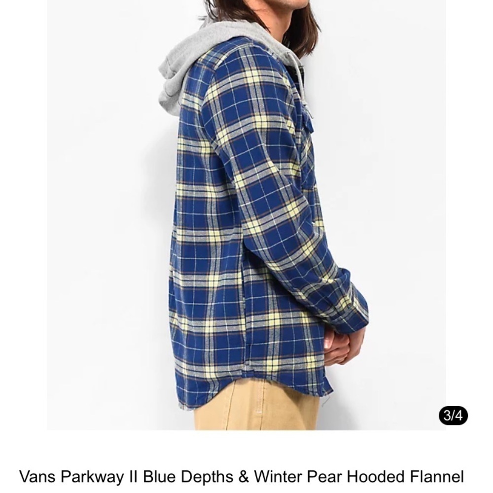 Vans men flannel shirt with hoodie blue plaid XL